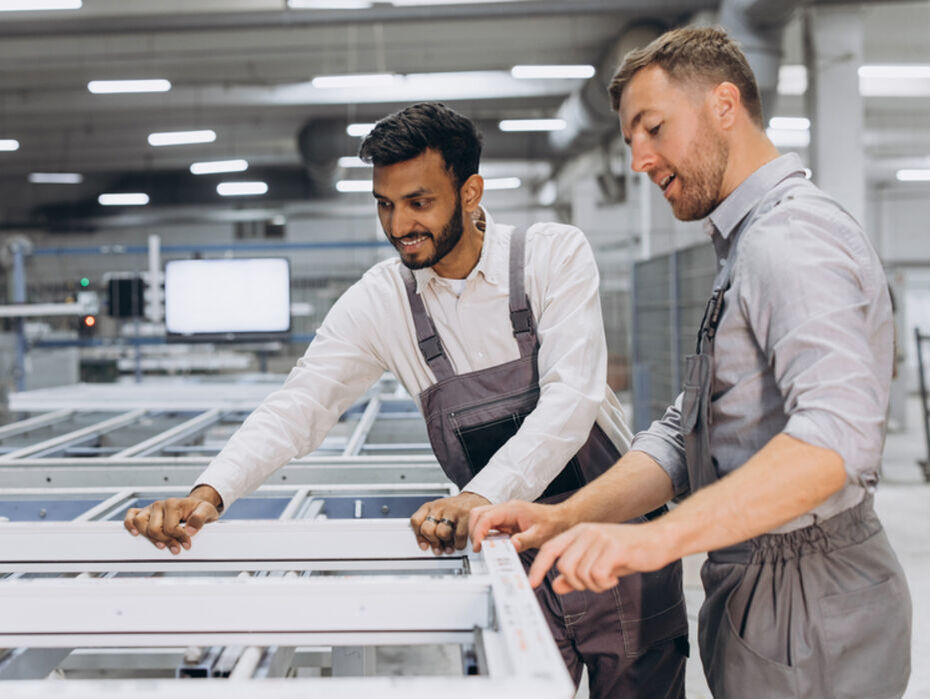 Arbeitssituation von zwei Männern, die etwas besprechen