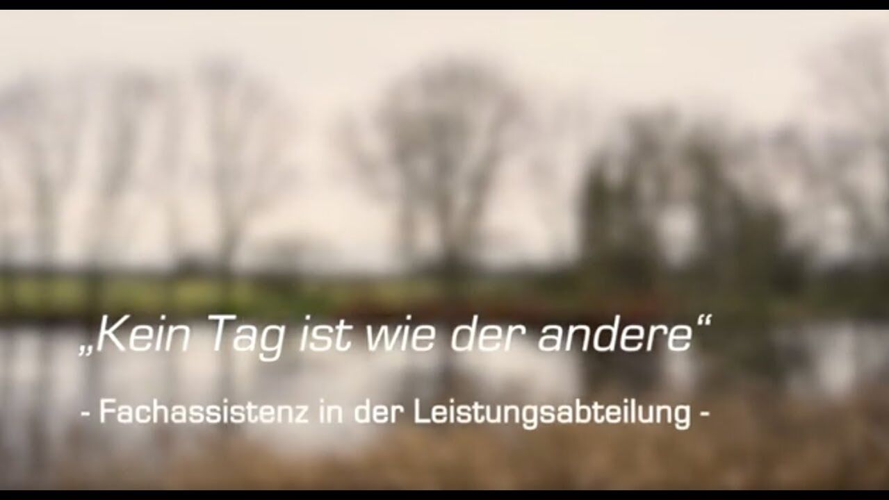 Bäume im Hintergrund - vorne steht: Kein Tag ist wie der Andere - Fachassistenz in der Leistungsabteilung