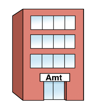 Ein Gebäude mit Schild "Amt"